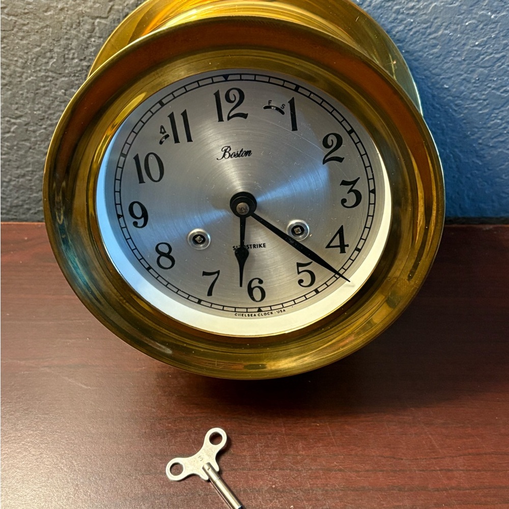 Chelsea Boston Shipstrike 6” Clock Solid Brass Maritime Ship Clock Nice!